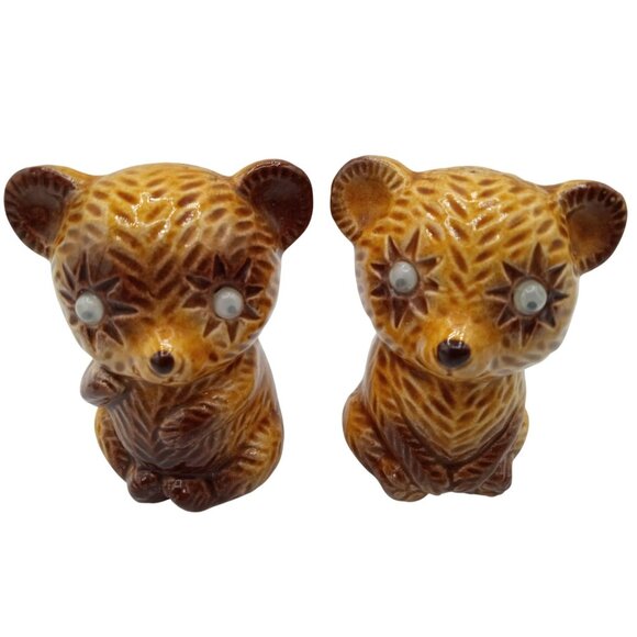 Salt Pepper Shakers Teddy Bear Cub Googly Eye Vintage Japan Set Cute 2.75 Inches - Picture 3 of 15